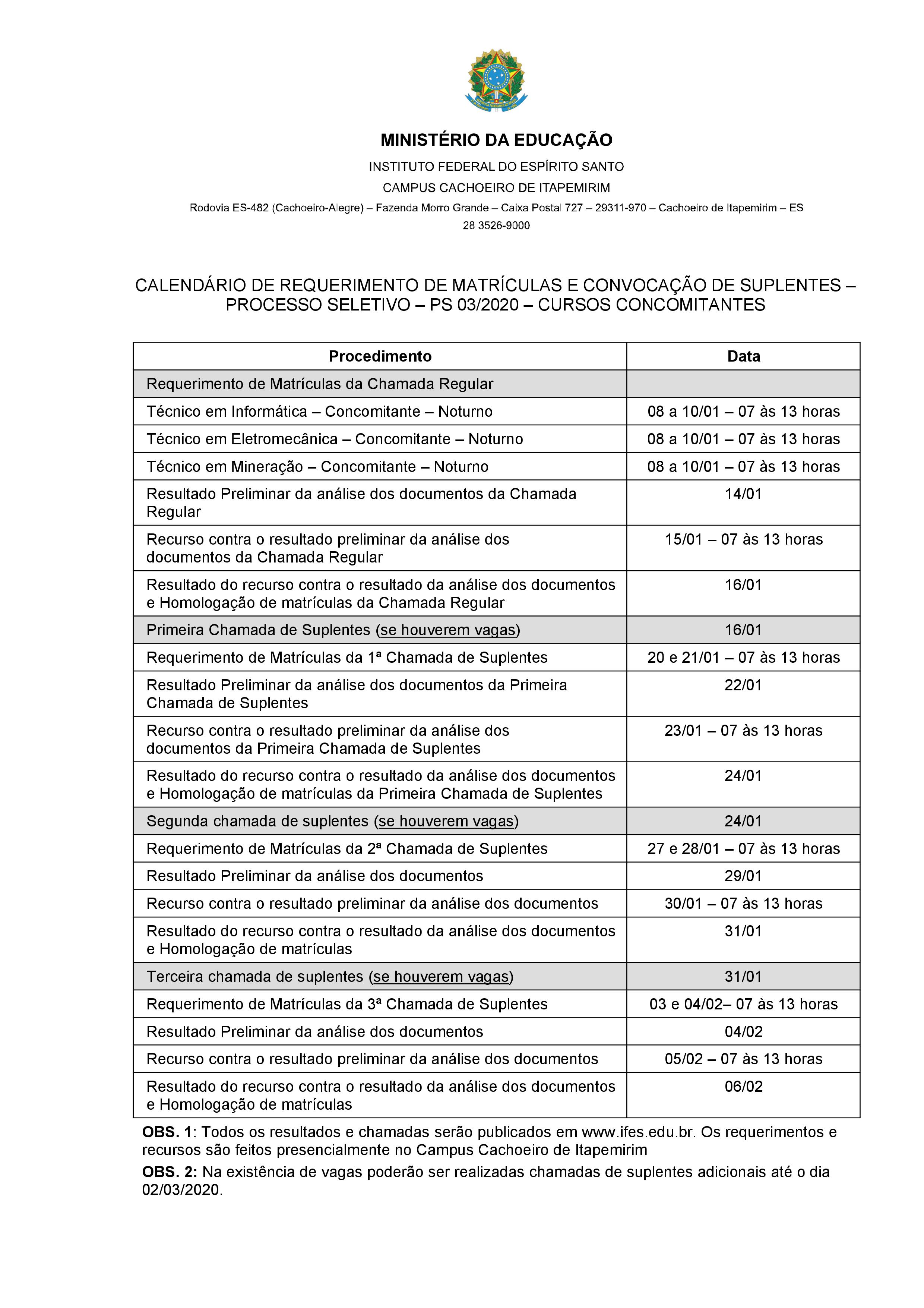 calendario concomitante